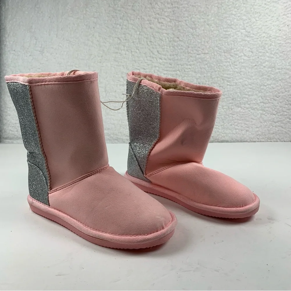 Harper Canyon Girls Pink Silver Pull On Faux Fur Lined Boots 13 M New Scuff 7143
